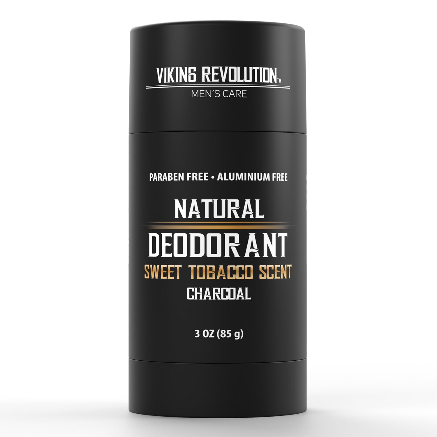 The Sweet Tobacco Natural Deodorant by Viking Revolution is a black deodorant stick featuring a Sweet Tobacco scent with Charcoal. This aluminum-free product is perfect for men who desire freshness with natural ingredients.