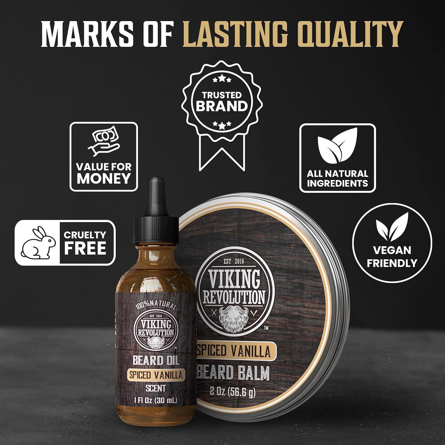Spiced Vanilla Beard Balm (2oz) & Oil (1oz) Kit—quality, vegan care for your beard.