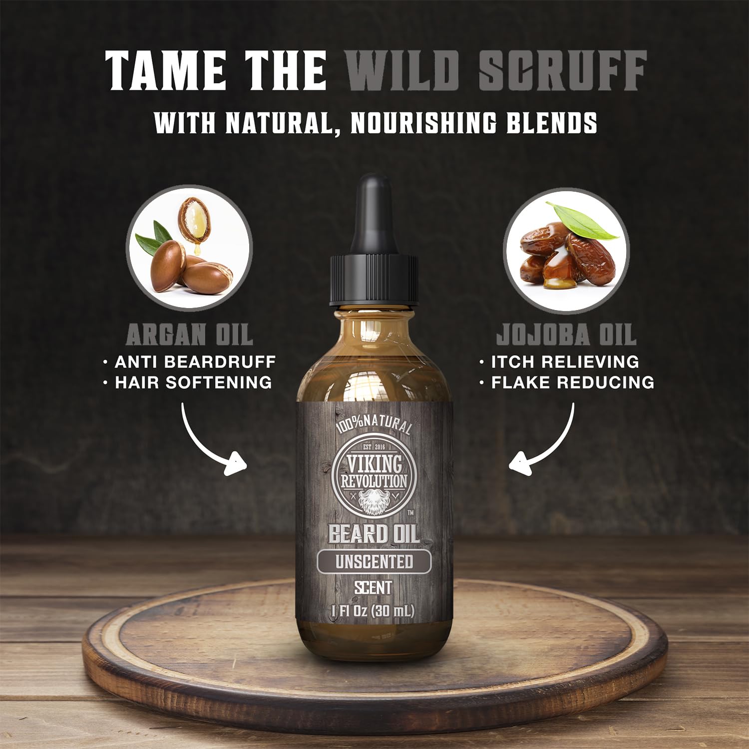 A Peppermint & Eucalyptus Beard Grooming Kit, a perfect addition to your beard care kit, on wood.