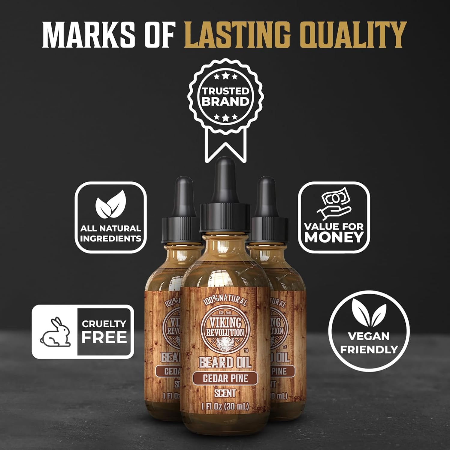 The Cedar & Pine Beard Oil - 3 Pack provides a refreshing cedar pine scent with its infusion of organic oils, ensuring nourished and well-groomed facial hair.
