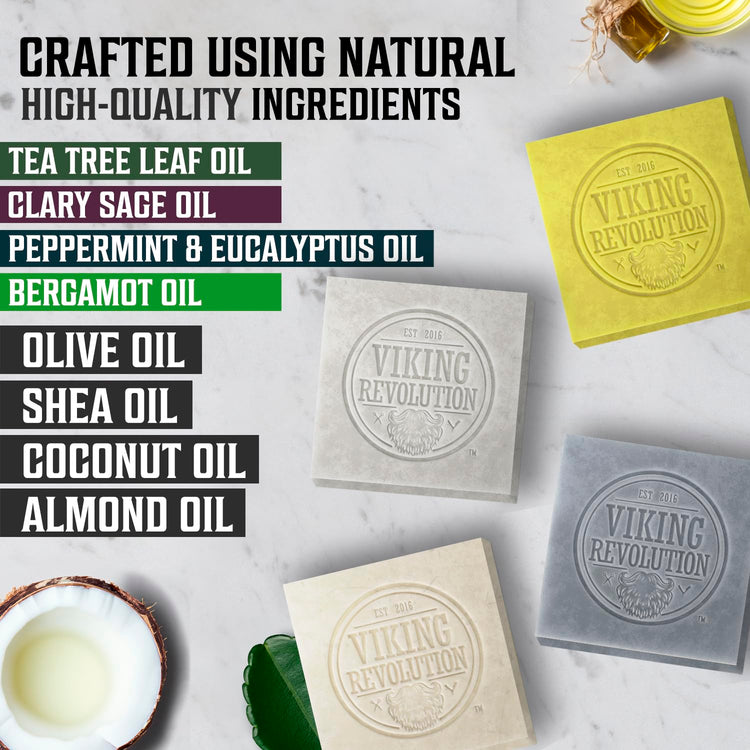 Natural Soap for Men - Cold Pressed Bar Soap Tea Tree, Clary Sage, Peppermint Eucalyptus, Bergamot 4pk