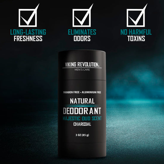 Majestic Oud Deodorant for Men - Natural Charcoal 3oz: Provides long-lasting freshness, effectively eliminates odors, and features an aluminum-free formula with no harmful toxins.