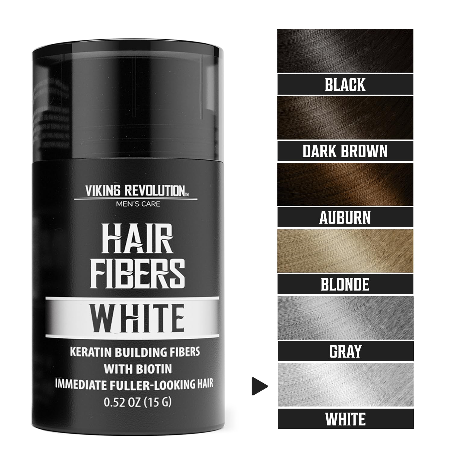 White Hair Fibers for Thinning Hair made with natural keratin, perfect for men and women.