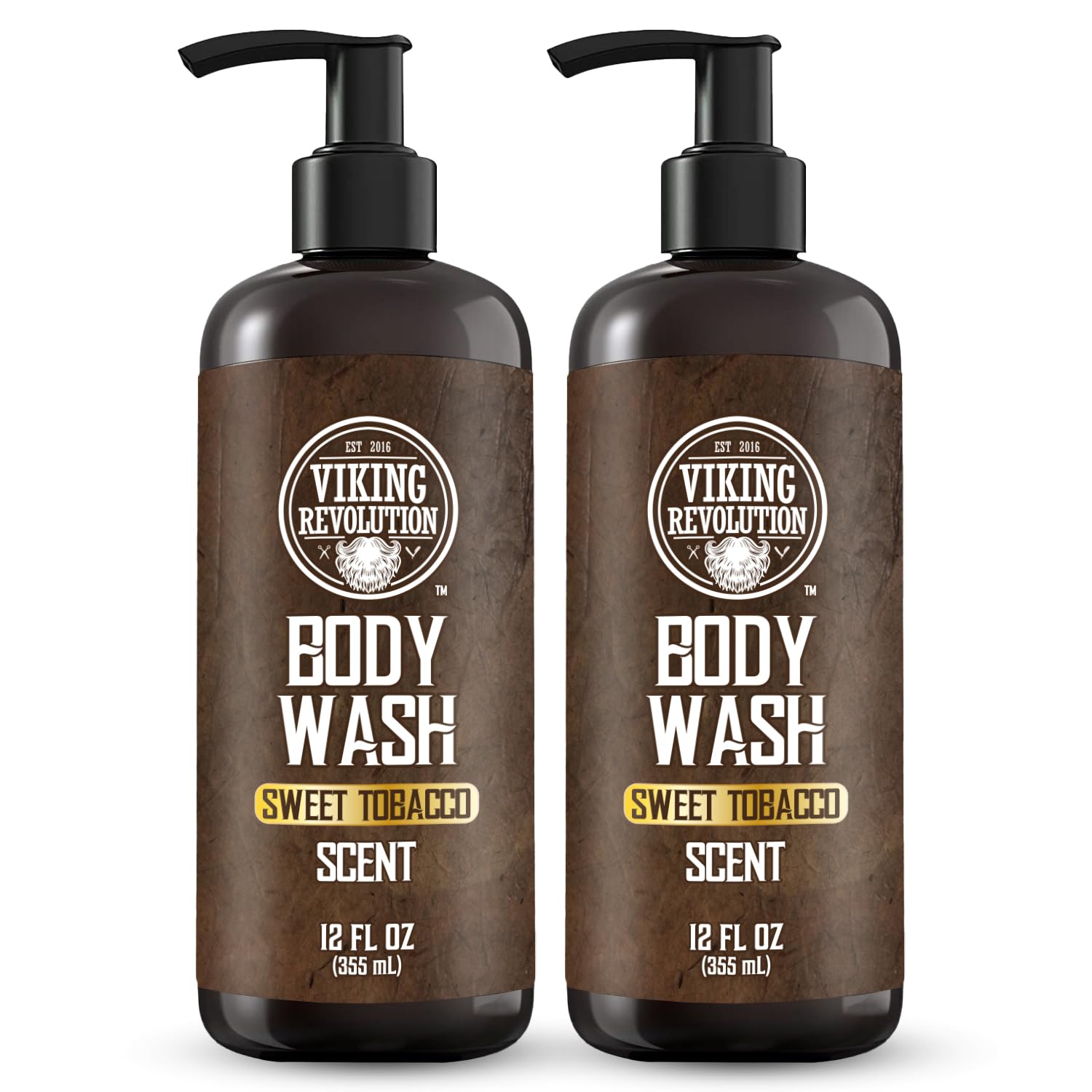 Viking Revolution Body Wash, Sweet Tobacco 2-pack, 12 fl oz each, infused with rosemary oil for men.