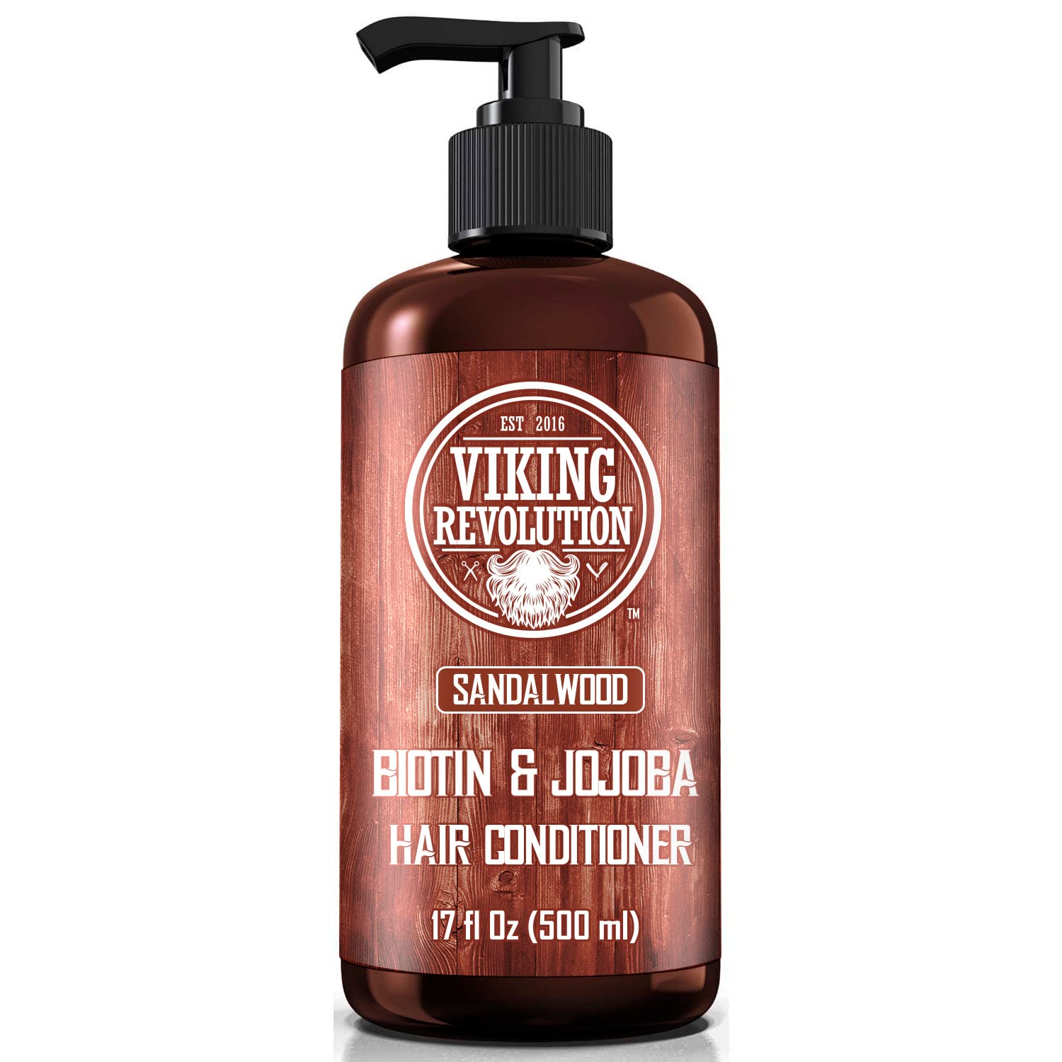 Sandalwood Conditioner with Biotin and Jojoba Oil (17 Oz) featuring a convenient pump dispenser.