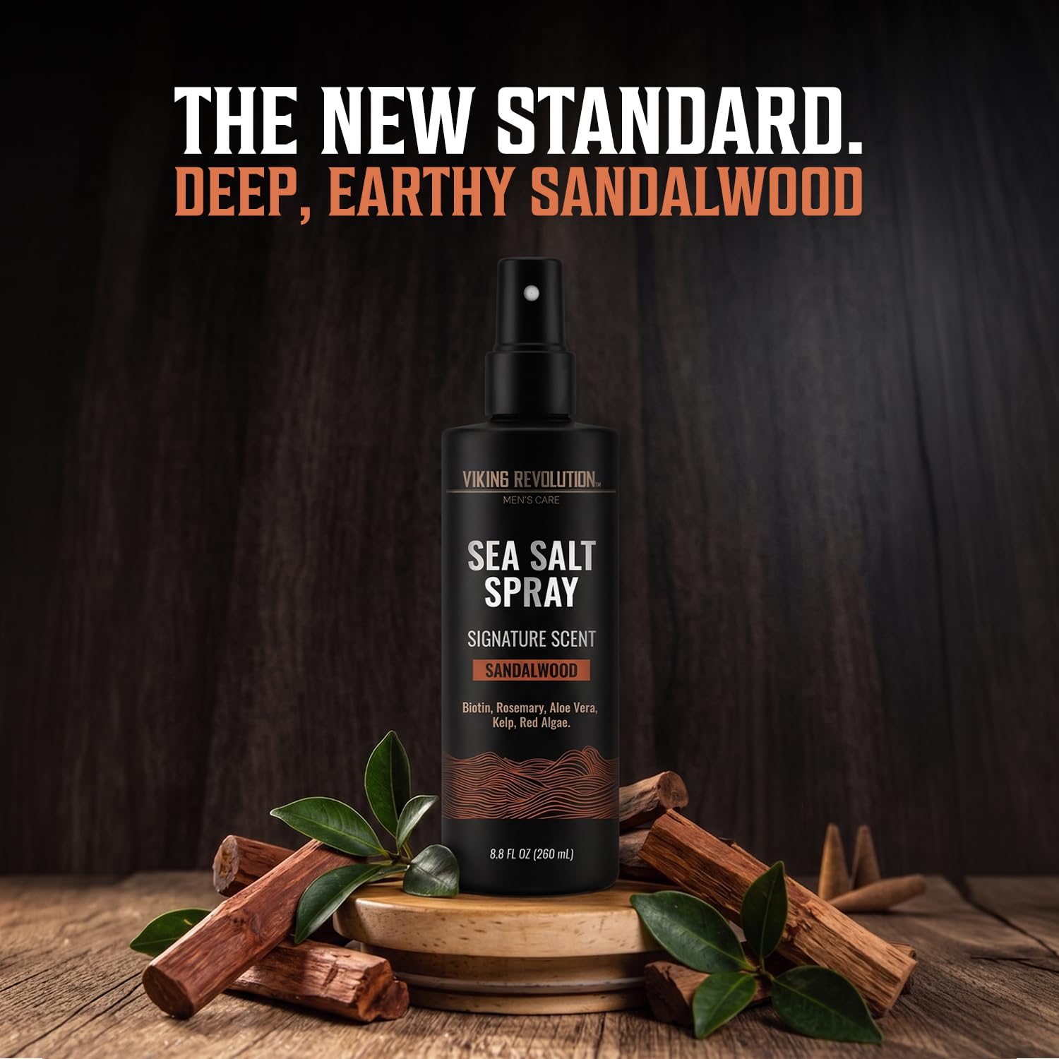Viking Revolution Sea Salt Spray for Men: Sandalwood, Biotin, Rosemary & Aloe Vera, 8.8fl oz.