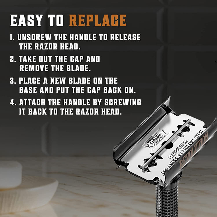 Viking Revolution - Long Handle Double Edge Safety Razor w/ 10 Blades (Black)