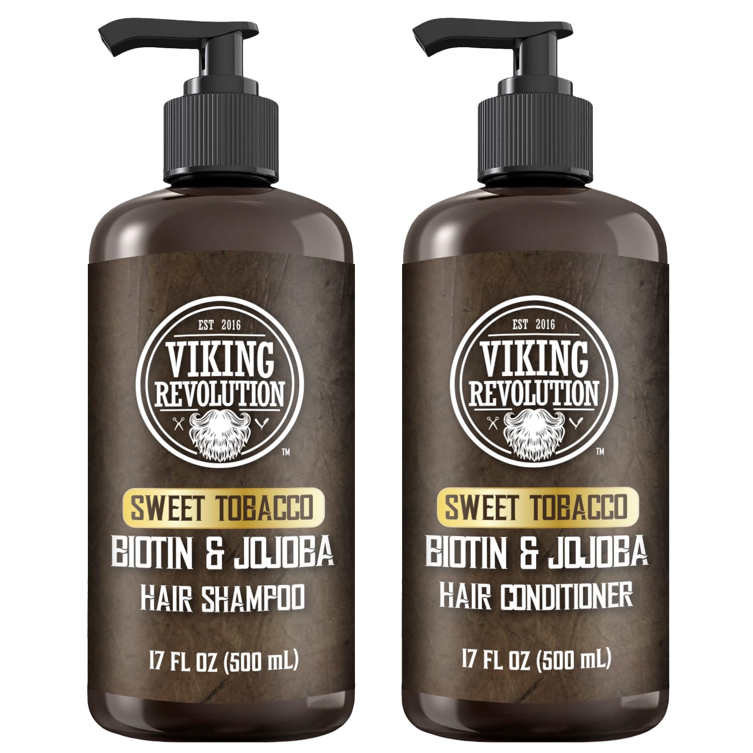 Viking Revolution Sweet Tobacco Hair Shampoo & Conditioner, 17oz each for men.