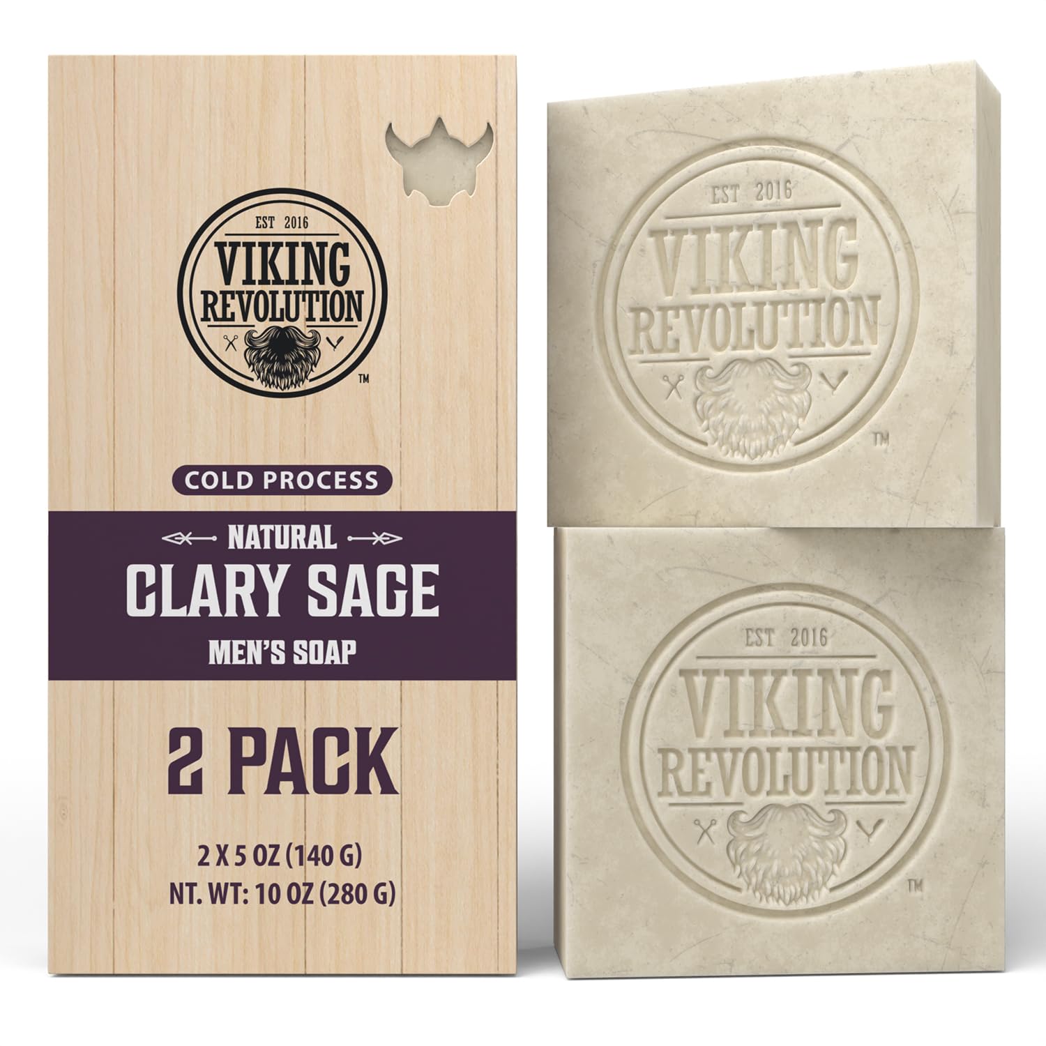 Clary Sage Natural Cold Pressed Bar Soap - 2pk with packaging and embossed bars.