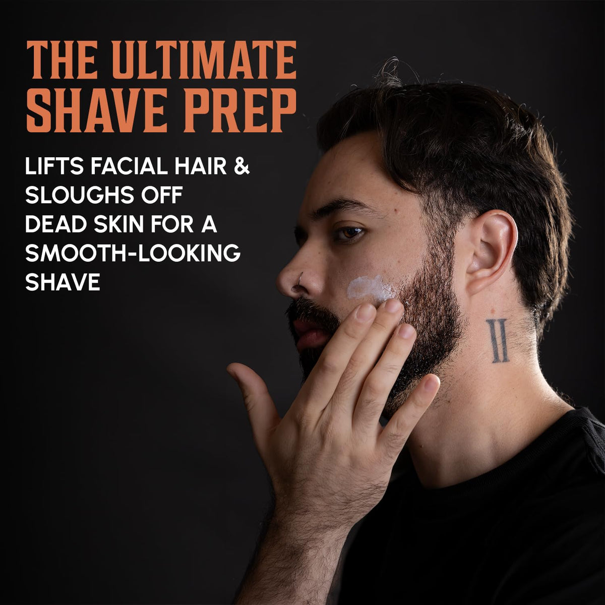 Man using Exfoliating Face Wash for Men – AHA BHA, sandalwood scent, for a smoother shave.