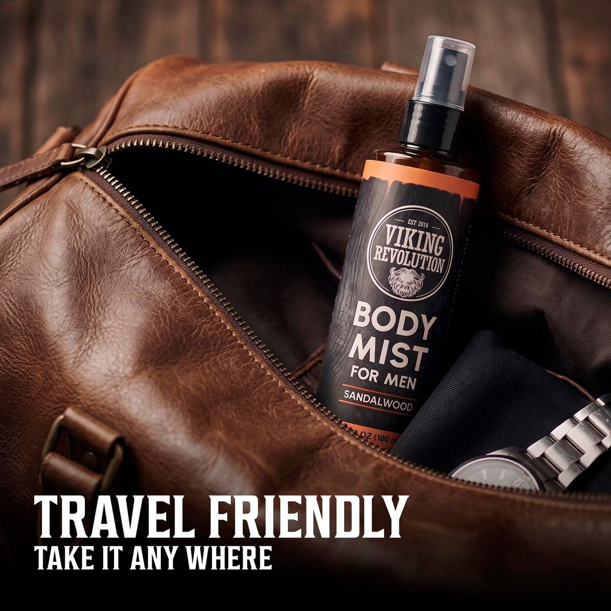 Set of 3 Body Mist for Men, 3.4 fl oz each, comes in a brown pouch with watch and dark cloth.