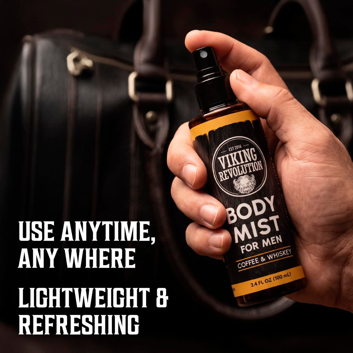 Hand holding Body Mist for Men 3 Pack (3.4 fl oz), highlighting its freshness and travel convenience.