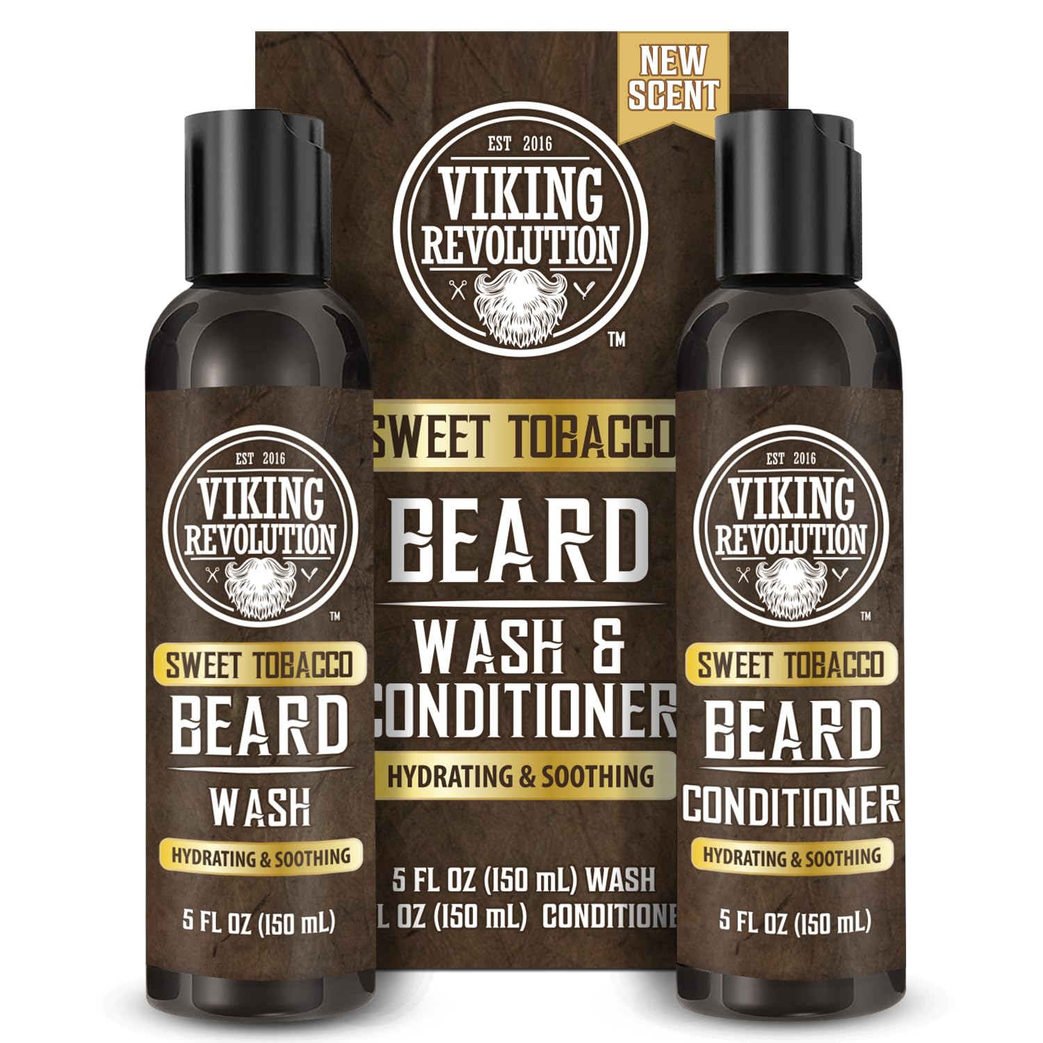 Experience the ultimate beard grooming with the Beard Wash & Conditioner - Sweet Tobacco 5oz set from Viking Revolution. Elevate your beard growth journey and enjoy a premium grooming experience with its sweet tobacco scent.