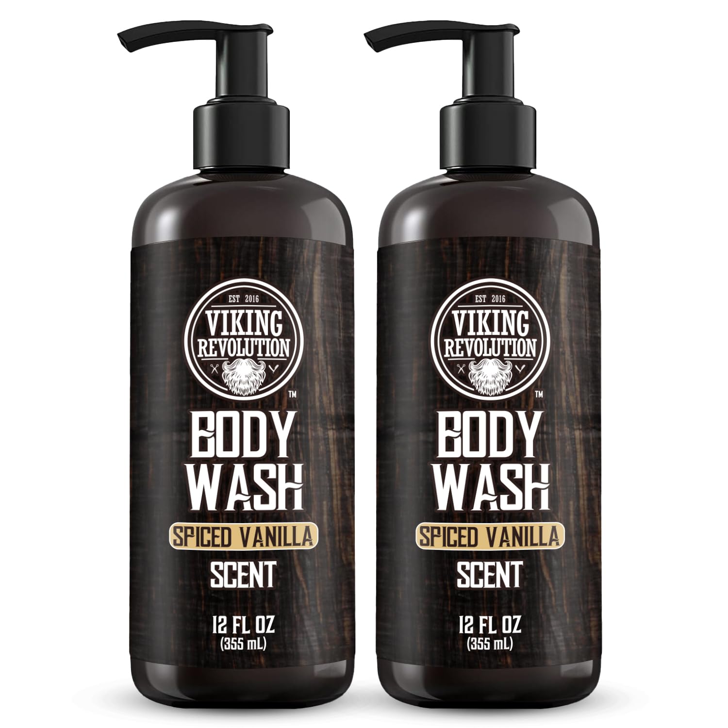 A pack of two bottles of the Body Wash - Spiced Vanilla, each 12 fl oz. Ideal for men looking for a refreshing and invigorating spiced vanilla shower gel experience.