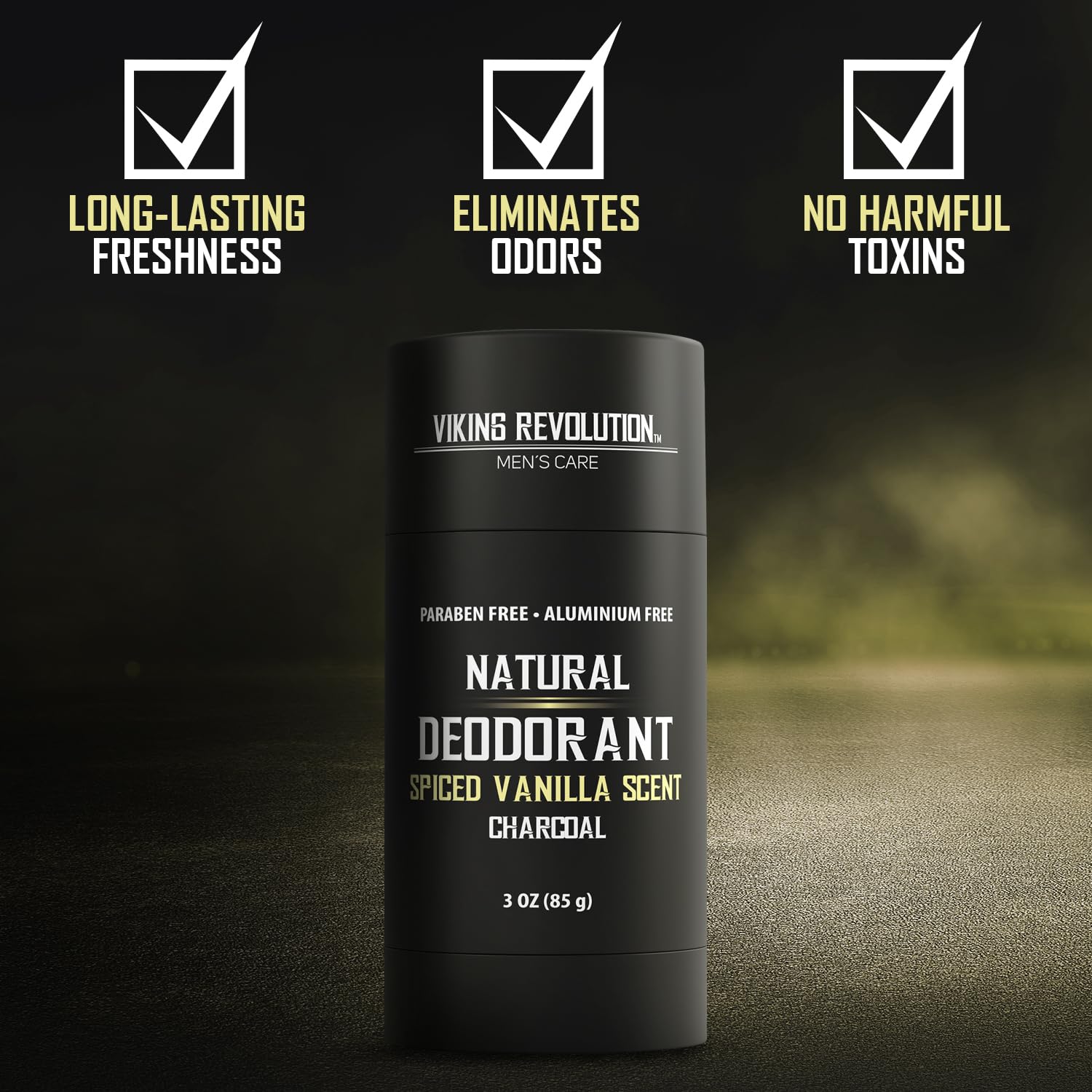 Viking Revolution mens deodorant: Spiced Vanilla 3oz, natural, long-lasting, odor-free, aluminum-free.