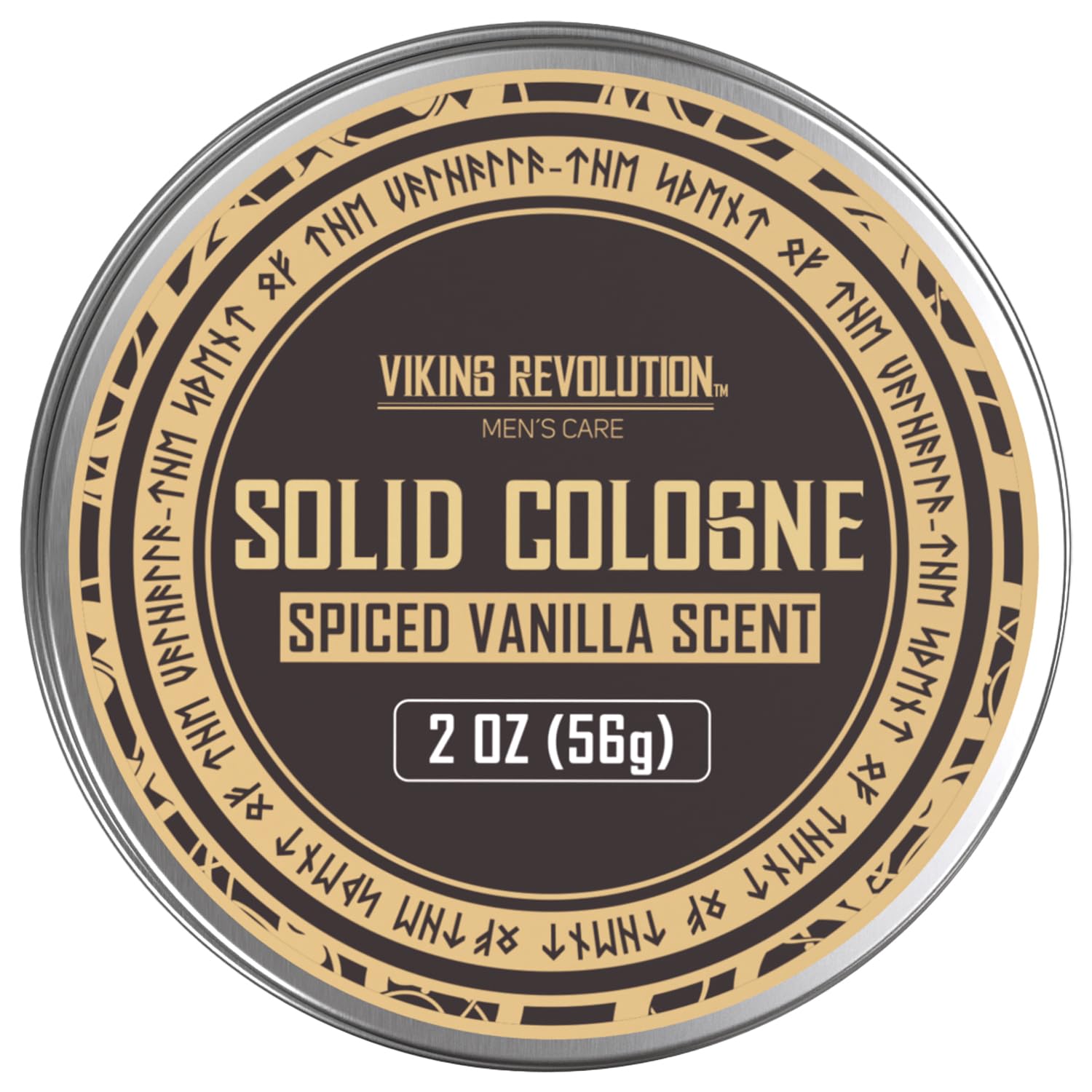 Tin of Spiced Vanilla Mens Solid Cologne, ideal gift for men, 2 oz (56g).