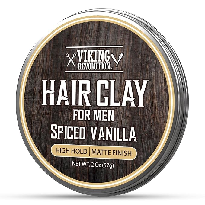 Viking Revolution Hair Clay - Spiced Vanilla, 2oz, high hold, matte finish for men.