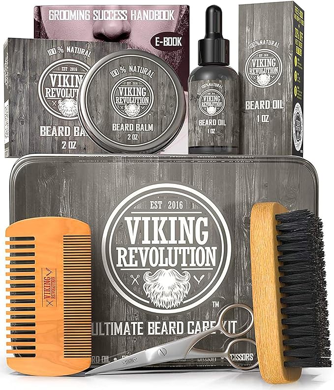 Viking Revolution Beard Care Kit in a Metal Box