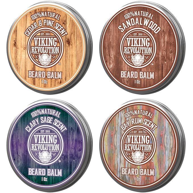 Beard Balm 4 Pack - Sandalwood, Pine & Cedar, Bay Rum, Clary Sage