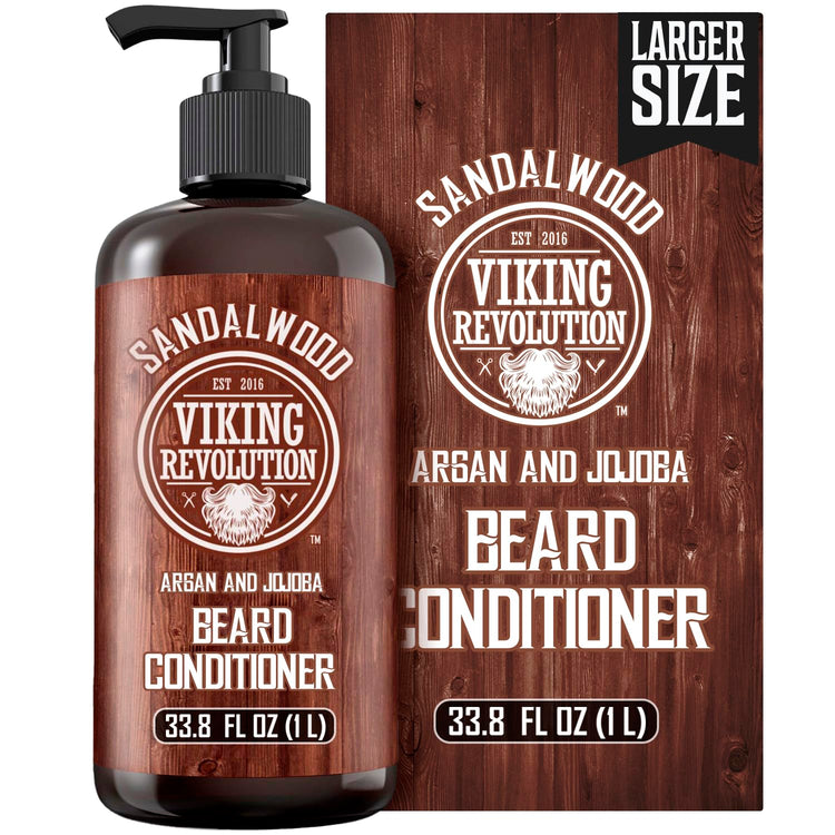 Sandalwood Beard Conditioner 33.8 fl oz with Viking Revolution branding, includes Natural Beard Oil.