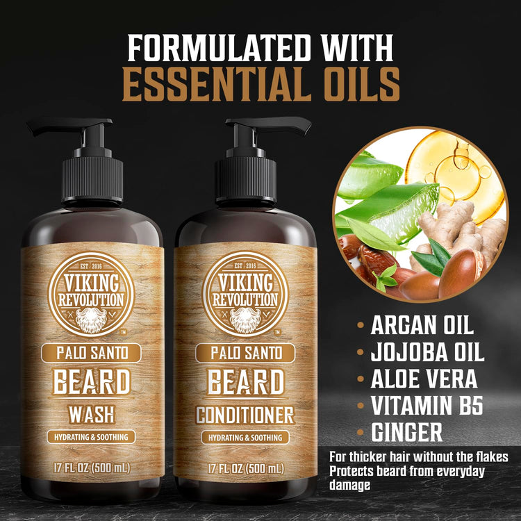 Palo Santo Beard Wash & Conditioner Set (17oz) for superior beard care, made with natural ingredients.