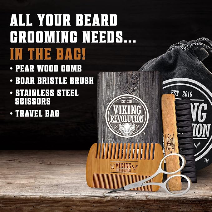 Beard Comb & Brush Set w/ Travel Pouch