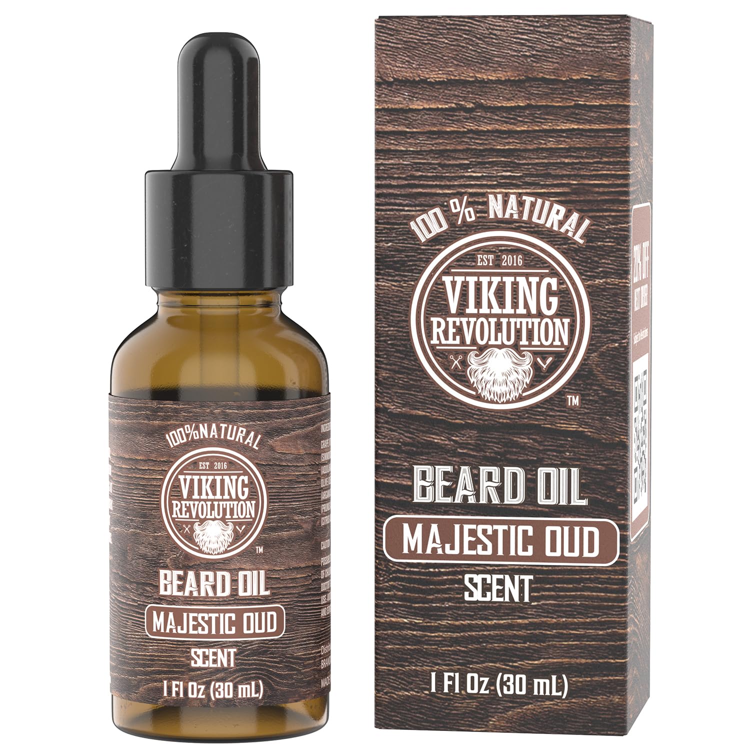 Explore the Majestic Oud Beard Oil, enriched with Argan and Jojoba oils, from Viking Revolution. This natural beard care solution offers deep nourishment and an unforgettable scent. Elegantly packaged, it's an ideal option for those who seek excellence in grooming.