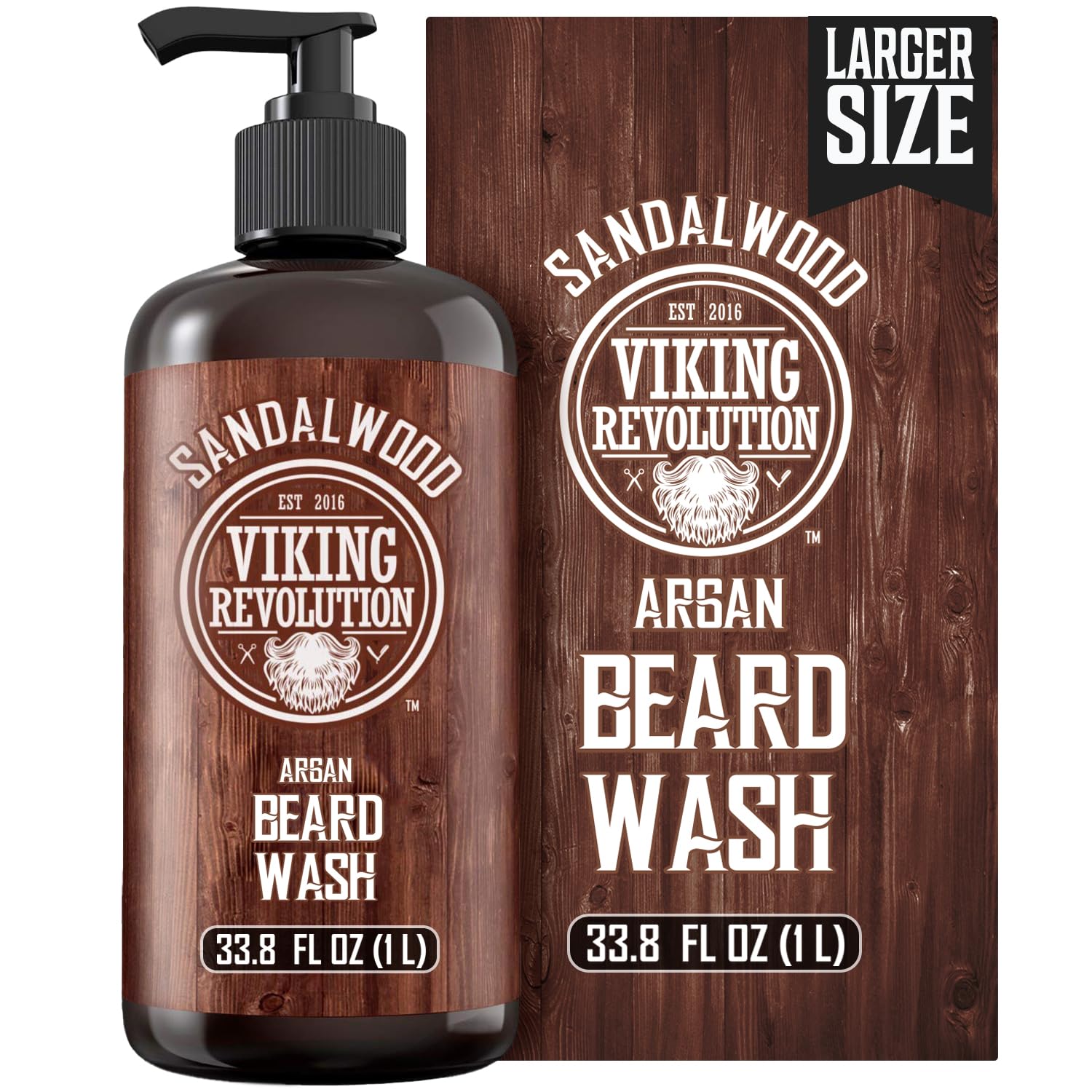 Sandalwood Beard Wash 33.8 fl oz boosts beard growth with all-natural ingredients.