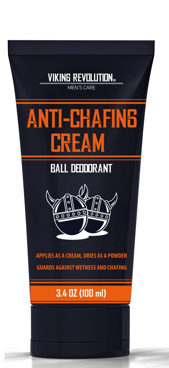 A 3.4 oz tube of Viking Revolution Ball Deodorant with Viking helmet graphic, anti-chafing cream.