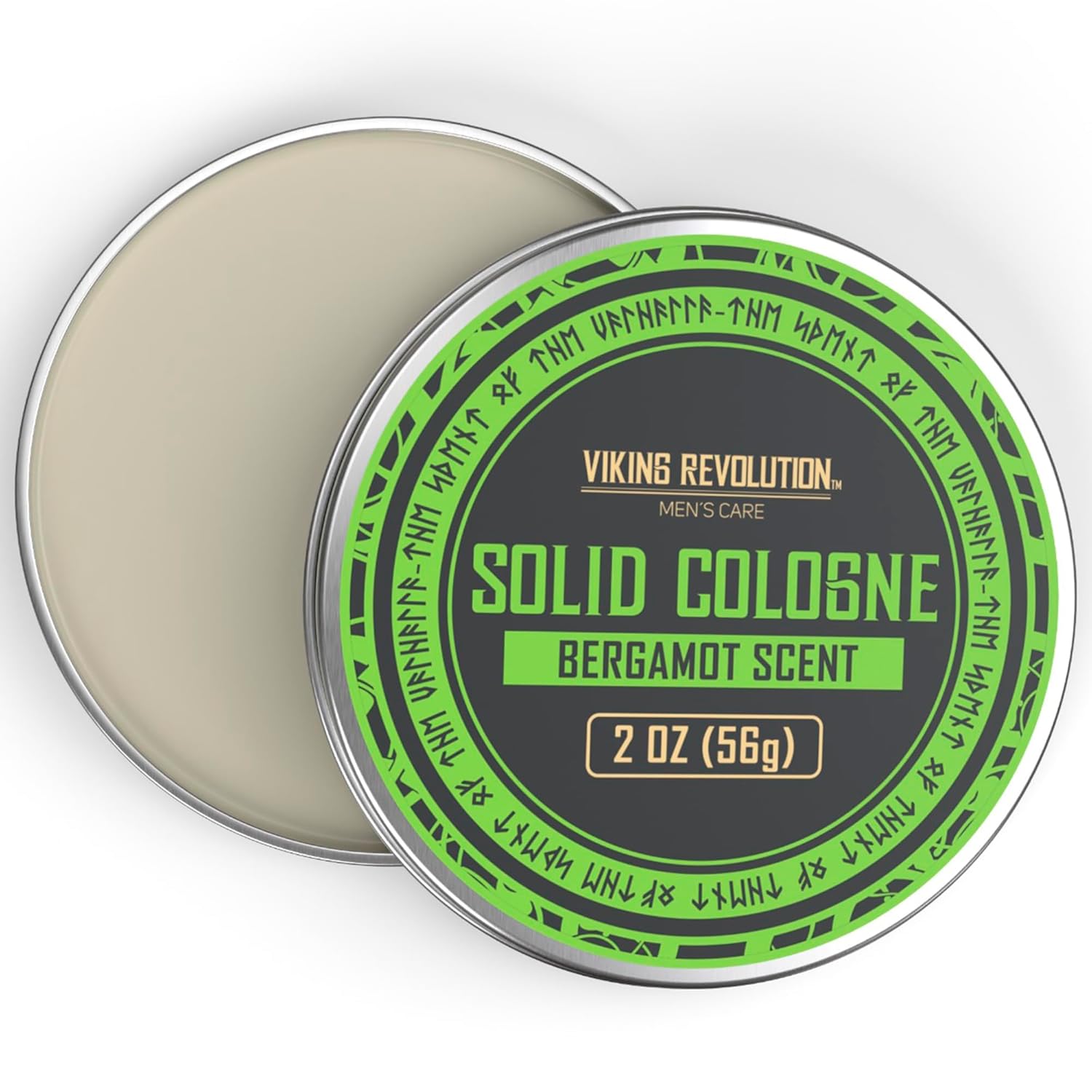 A 2 oz tin of Bergamot Mens Solid Cologne—an alcohol-free cologne for men.