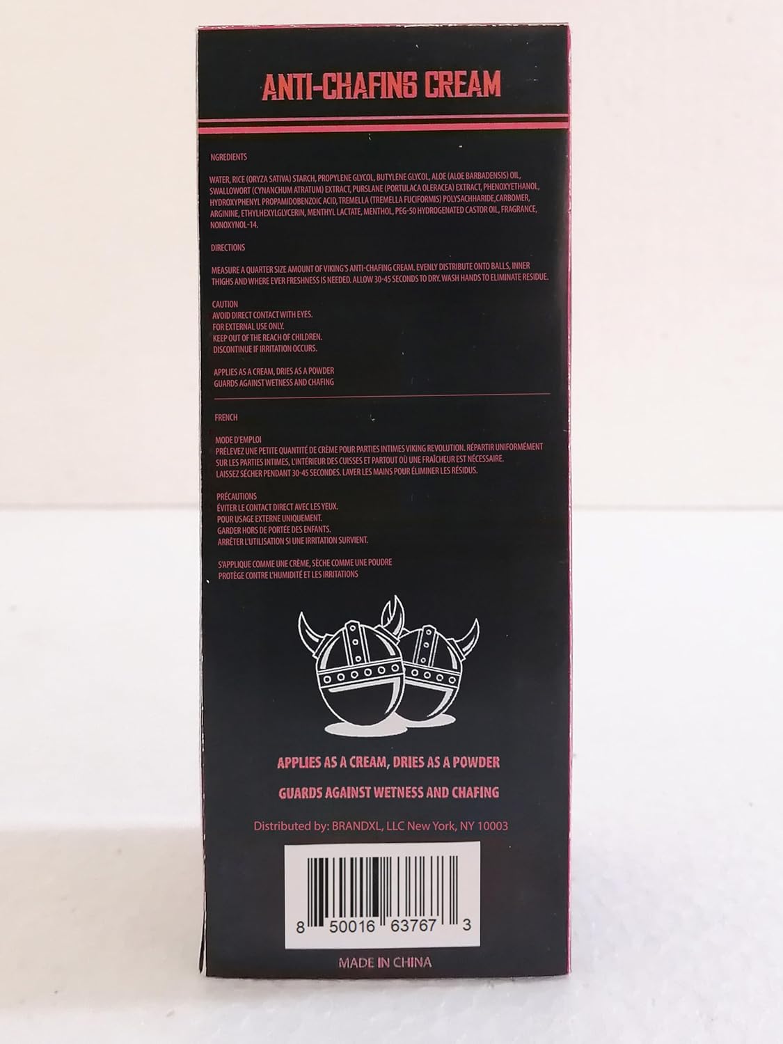 Box of Ball Deodorant with anti-chafing cream, featuring two Viking helmets on the packaging.