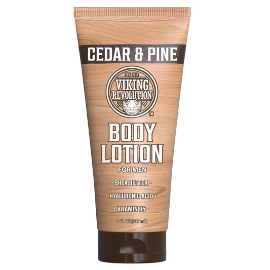 Viking Revolution Cedar and Pine mens lotion with shea butter for ultimate hydration.