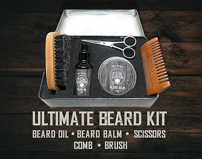 Viking Revolution Beard Care Kit in a Metal Box