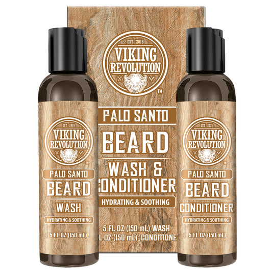 Palo Santo Beard Wash & Conditioner Set - 5oz with all-natural ingredients for facial hair.