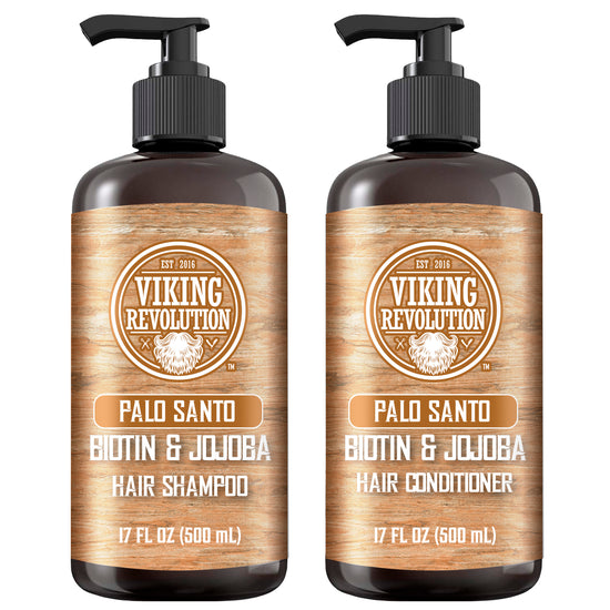 Viking Revolution Palo Santo Shampoo & Conditioner Set, enriched with Biotin, 17 fl oz each.