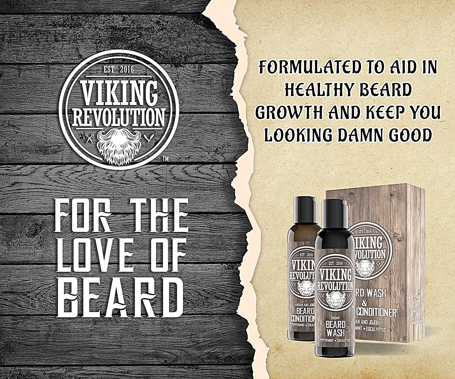 Viking Revolution set: Peppermint & Eucalyptus Beard Wash & Conditioner 10oz. For the Love of Beard.