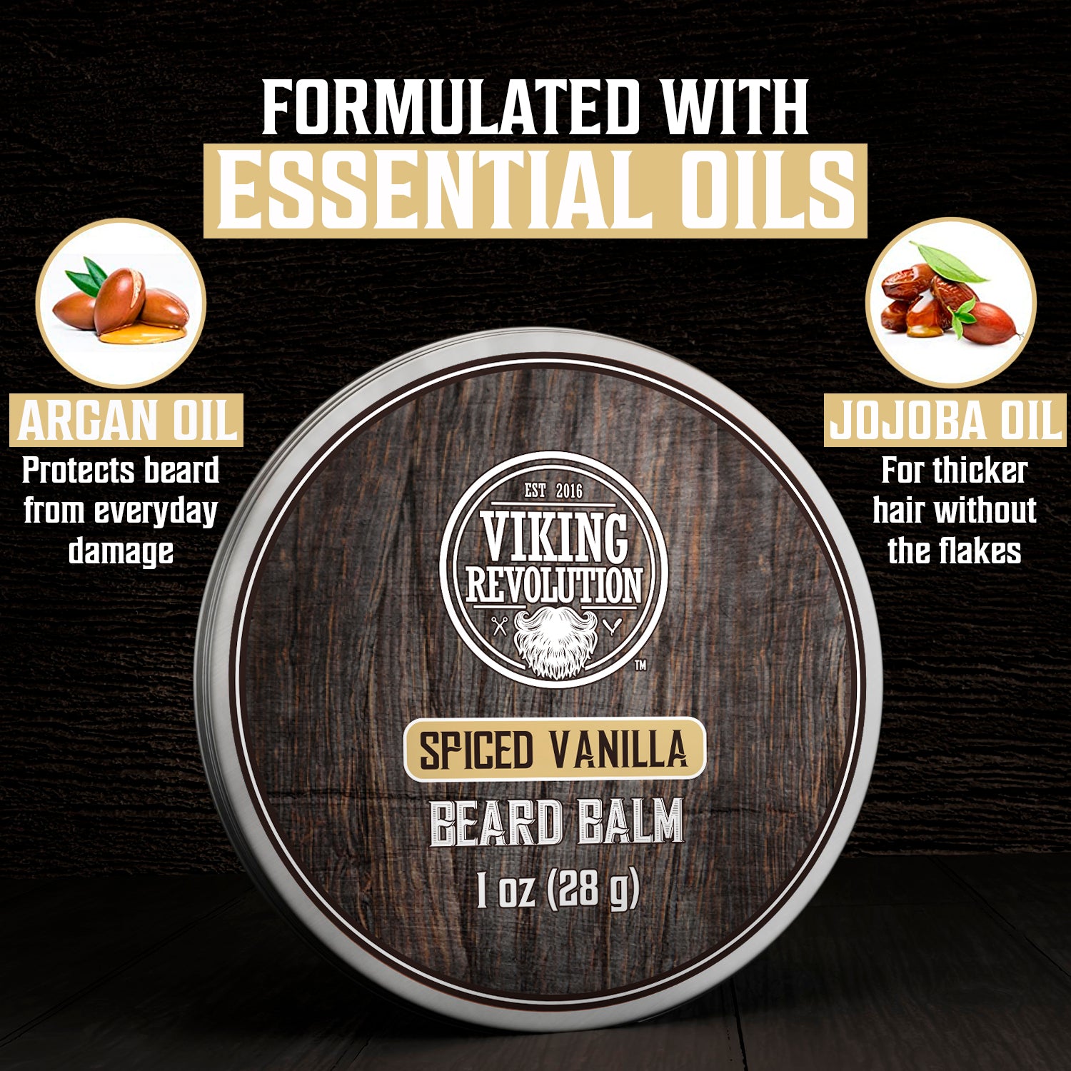 4 Beard Balm Variety Pack (1oz)- Spiced Vanilla, Sweet Tobacco, Majestic Oud & Citrus with argan oil.