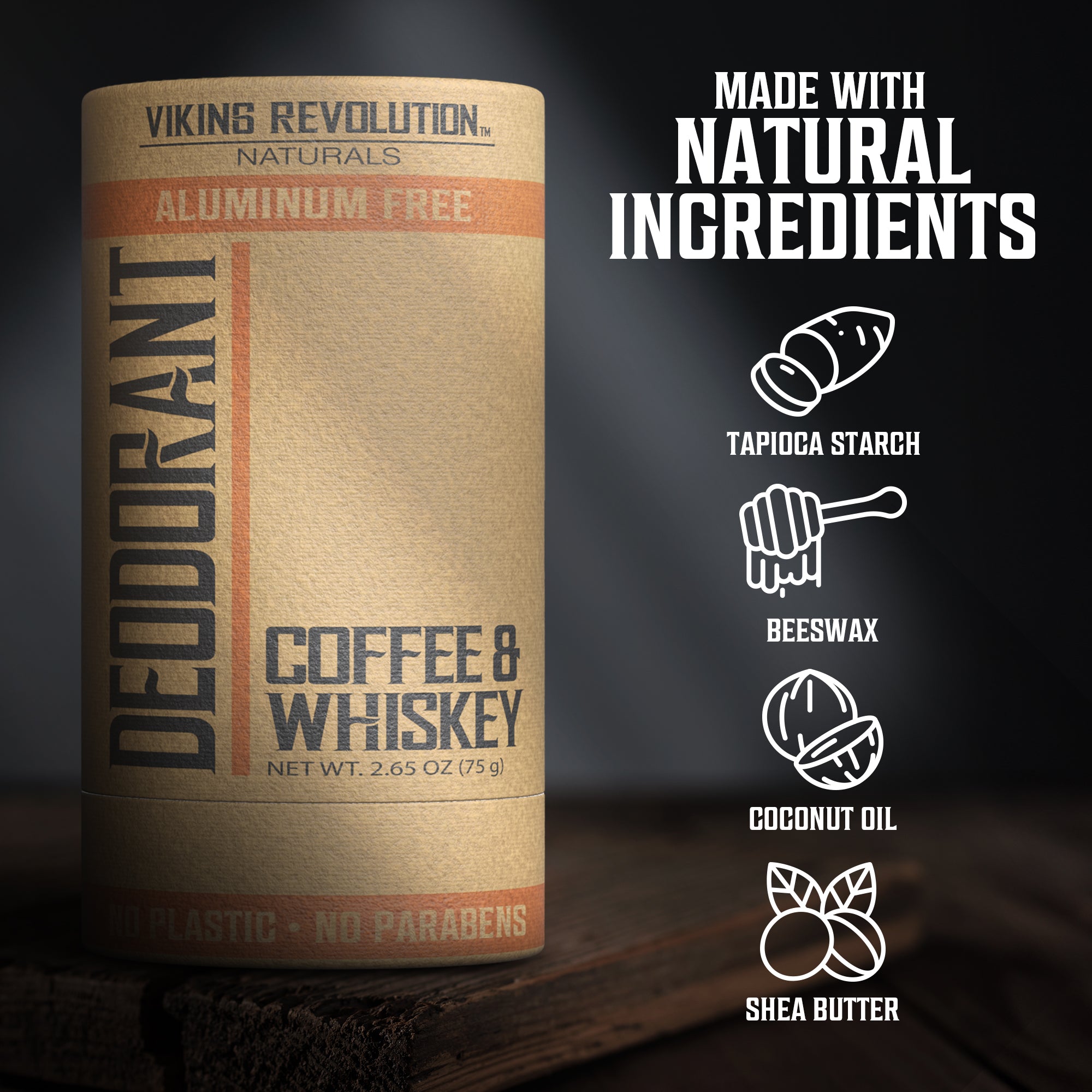 Deodorant - Coffee and Whiskey: aluminum-free, made with tapioca, beeswax, coconut oil, shea butter.