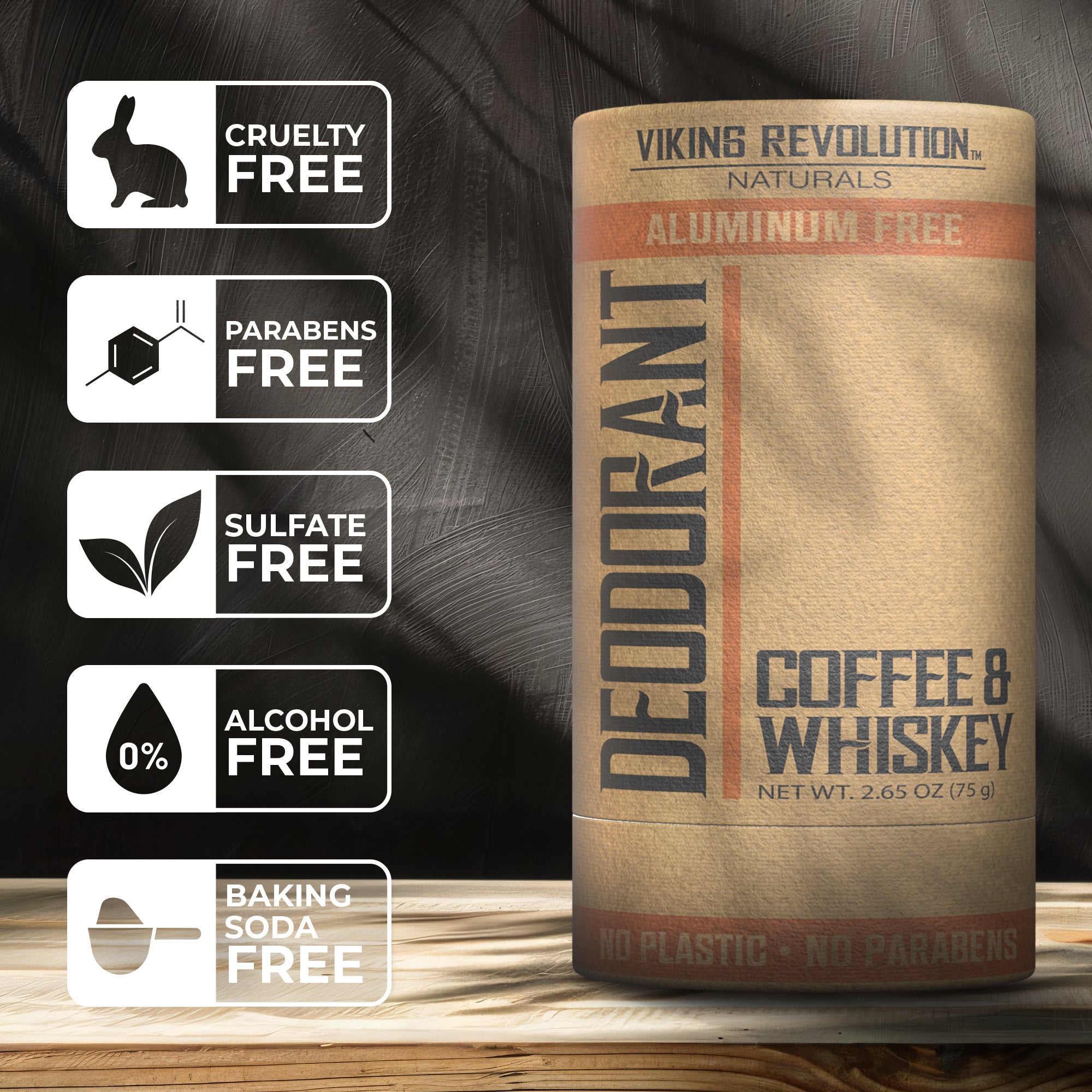 Aluminum-free Deodorant - Coffee and Whiskey, cruelty, paraben, and sulfate-free.