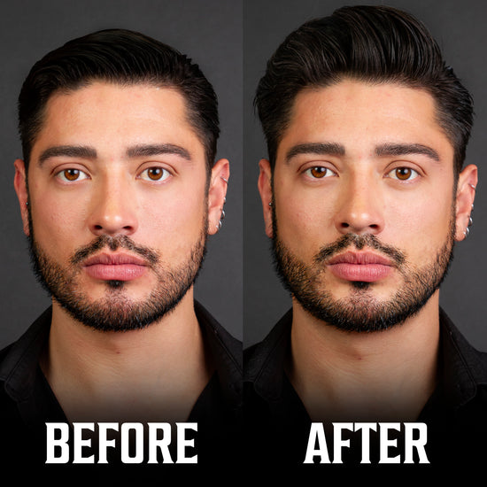 Side-by-side photos show the same man Before and After using Sea Salt Spray for Hair Men.