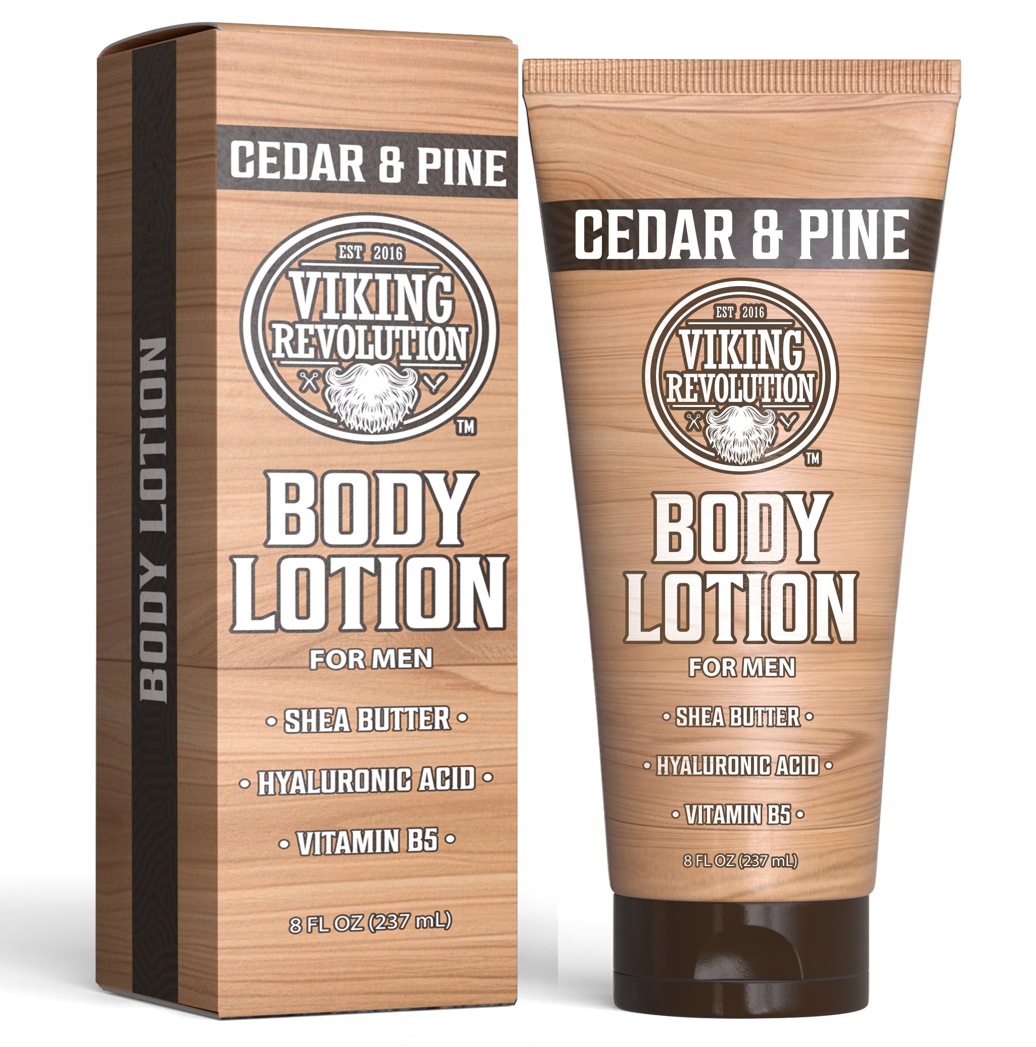 Viking Revolutions Body Lotion for Men - Cedar and Pine offers hydration in a sleek tube and box.