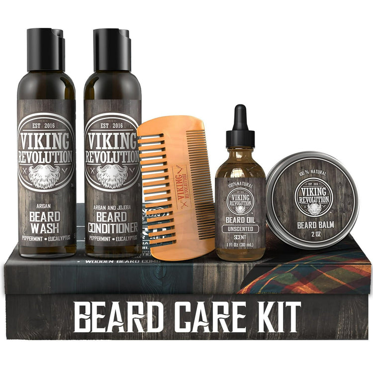 Peppermint & Eucalyptus Beard Grooming Kit includes wash, conditioner, oil, balm, and comb for top beard styling.