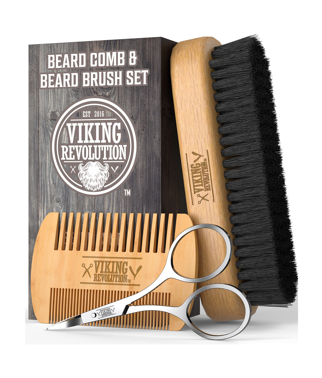 Beard Comb & Brush Set w/ Travel Pouch