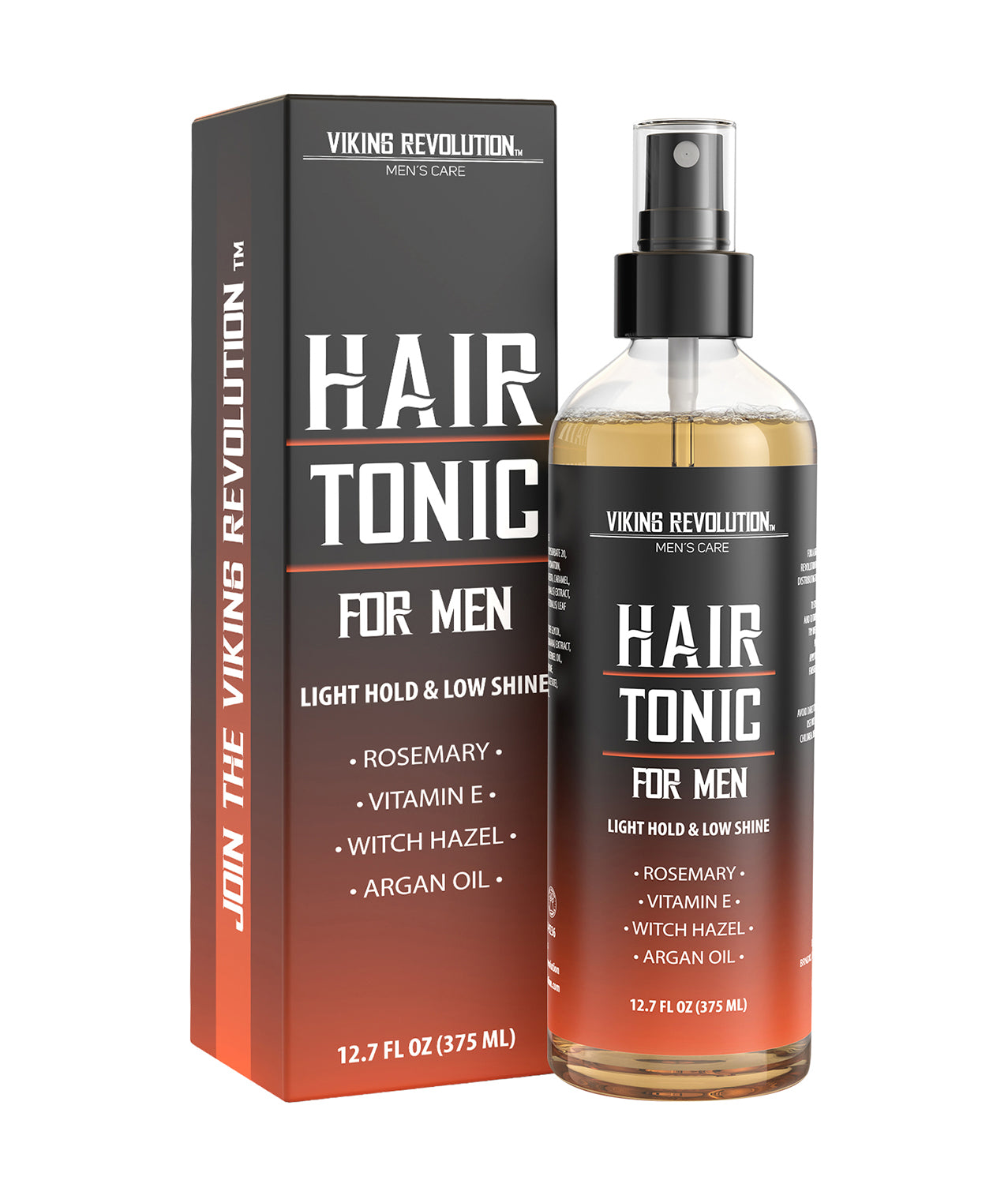 Hair Tonic Men (12.7 Oz) with argan oil—essential hair styling for men, bottle and box included.