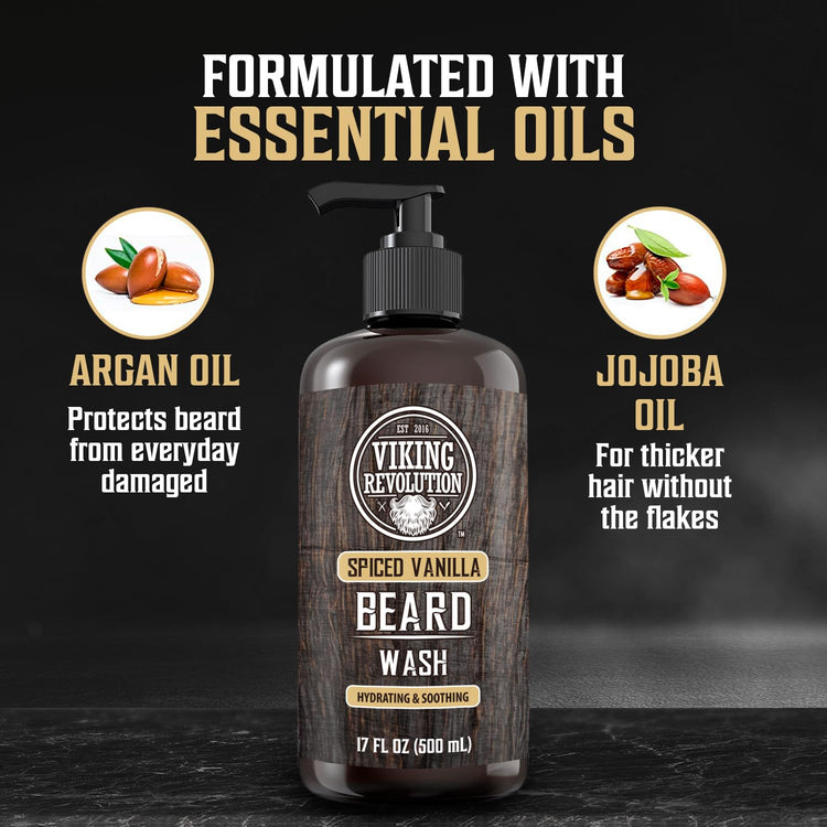 Beard Wash Spiced Vanilla with Argan, Jojoba Oils for nourishing beard growth - 17oz.