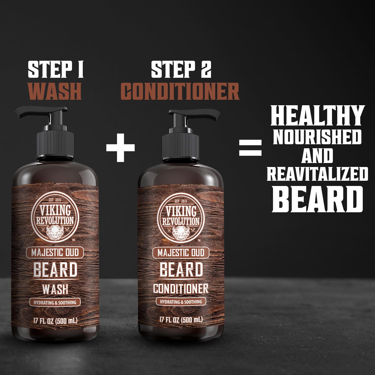 Beard wash Majestic Oud with Argan Oil 17oz for a healthy, nourished, and revitalized beard.