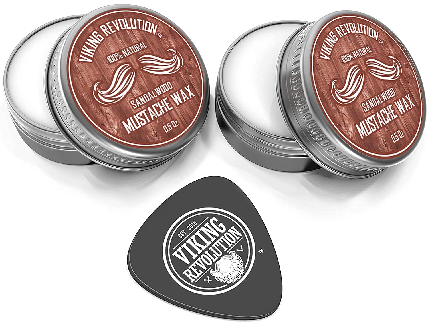 Sandalwood Mustache Wax - 2 Pack offers natural ingredients with a branded pick included.