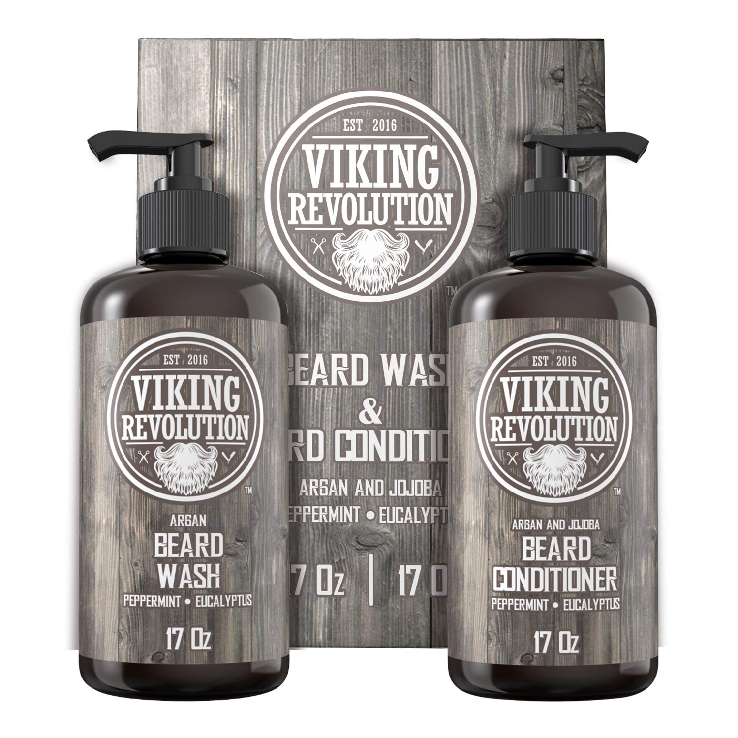 Peppermint & Eucalyptus Beard Wash & Conditioner Set - 17oz offers rustic packaging, ideal for beard care.