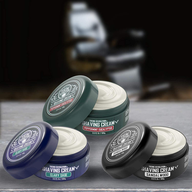 Shaving Cream 3 Pack - Sandalwood, Peppermint & Eucalyptus, Clary Sage