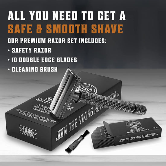 Long Handle Double Edge Safety Razor w/ 10 Blades (Black)